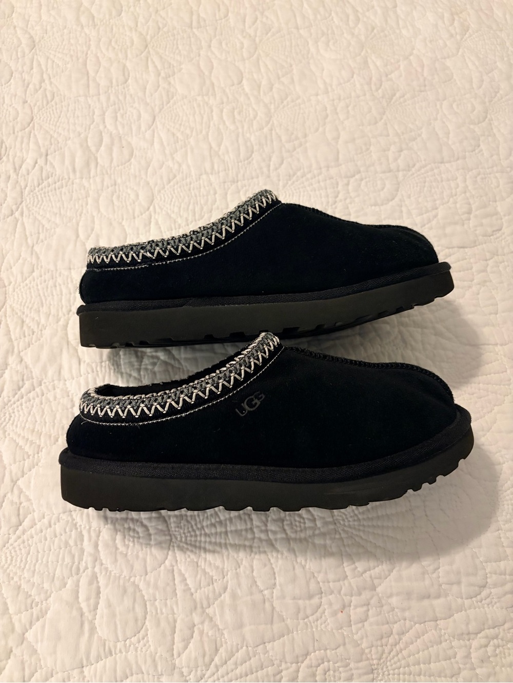 UGG Black Suede Slip-On Mule with Contrast Stitching